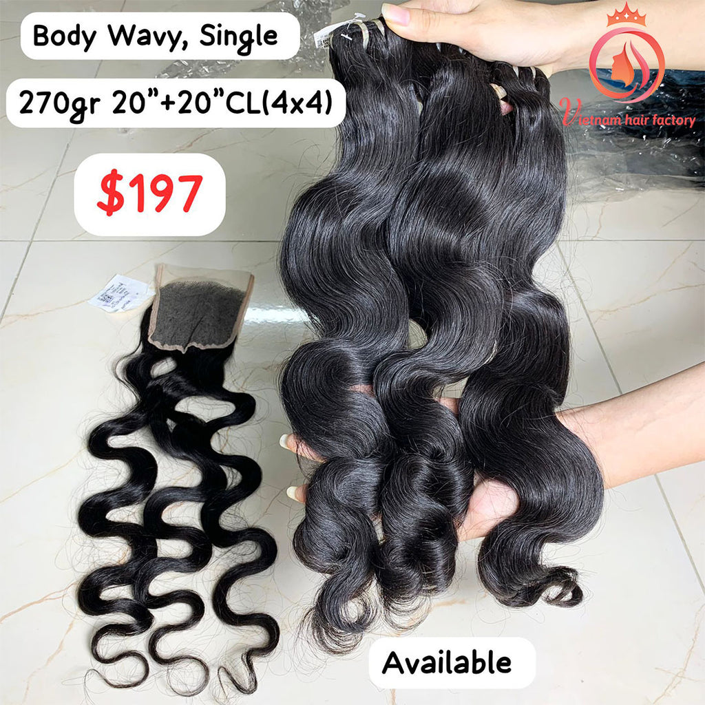 270g 20" and 20" 4x4 closure Body wave single drawn