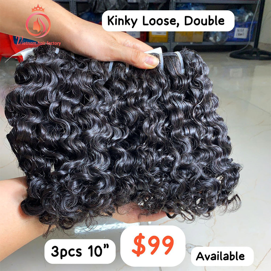 3pcs 10" Kinky Loose Curly Double Drawn