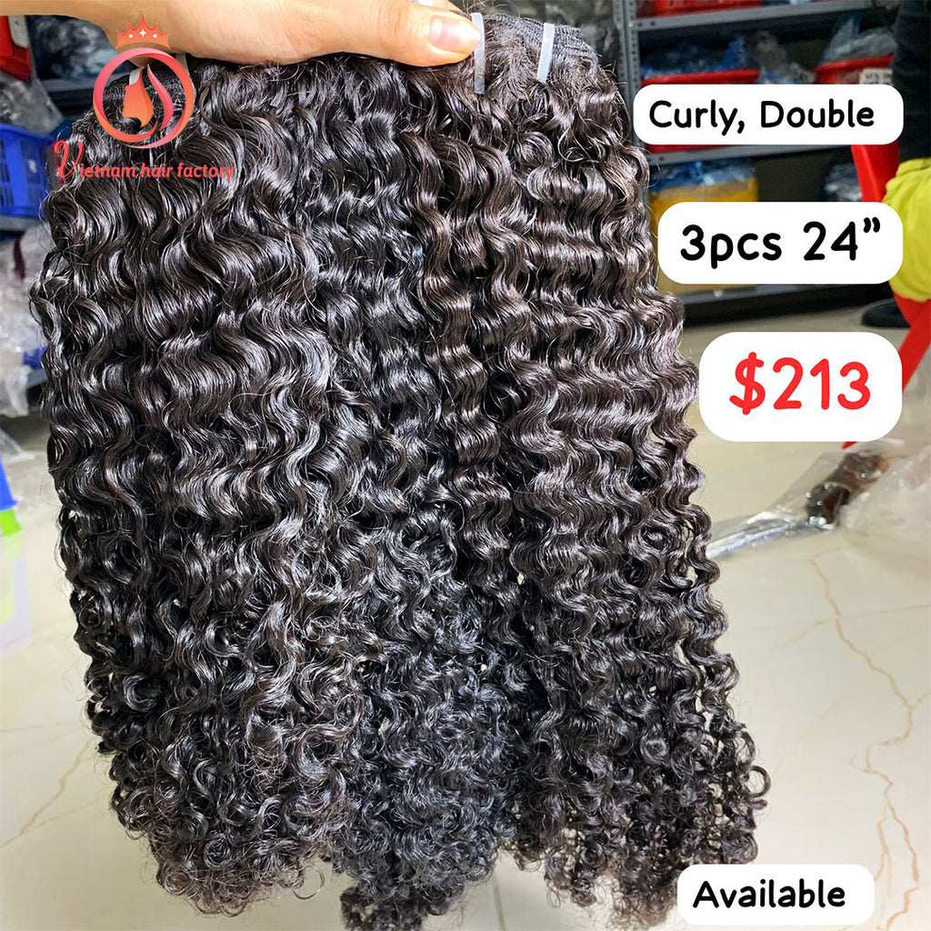 3pcs 24" Curly Double Drawn