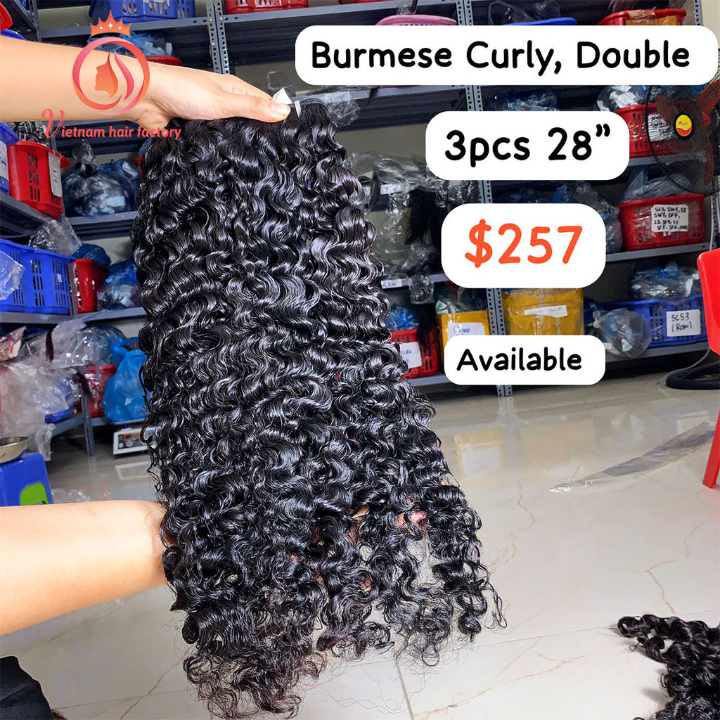 3pcs 28" Burmese curly hair Double drawn